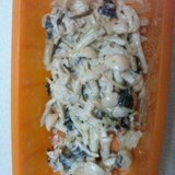 レンジで簡単、ブナピーの海苔鮭サラダ